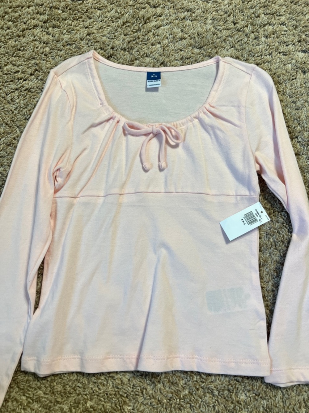 Old Navy Pale Pink Tie-Front Scoop Neck Long Sleeve Top